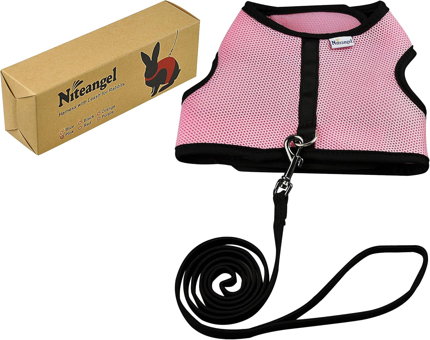 Adjustable Soft Harness with Elastic Leash for Rabbits (XL, Pink)