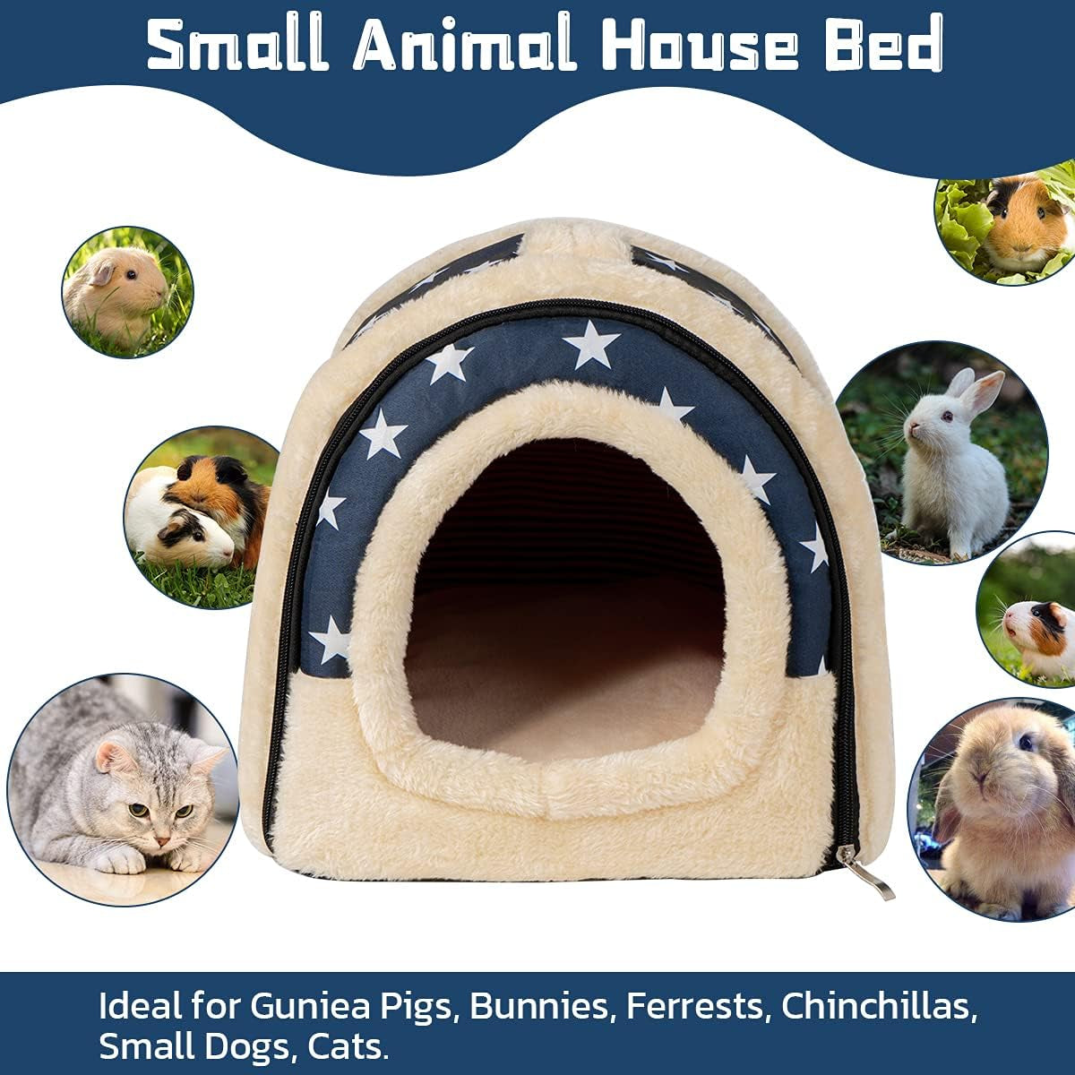 Guinea Pig Bed Rabbit Bed Cozy Guinea Pig Hideout House Bunny Hideout for Rabbits Hamster Bunny Rats Chinchilla Cave Bed Small Animal Bed (Stars)