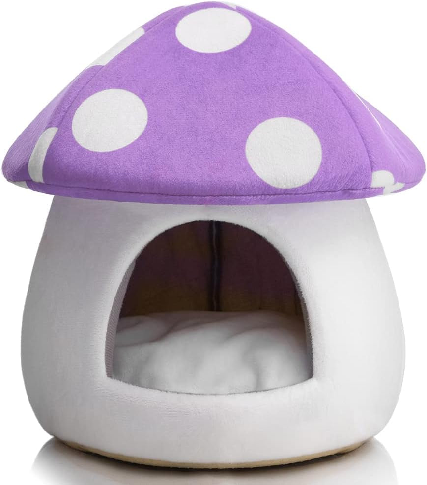 Warm Small Pet Animals Bed Dutch Pig Hamster Nest Hedgehog Rat Chinchilla Guinea Habitat Mini House, Purple Mushroom