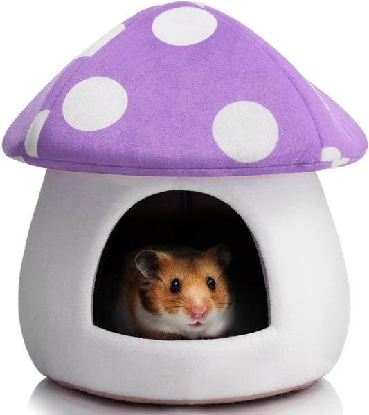 Warm Small Pet Animals Bed Dutch Pig Hamster Nest Hedgehog Rat Chinchilla Guinea Habitat Mini House, Purple Mushroom