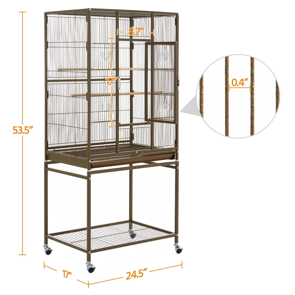 54"H Large Rolling Metal Pet Cage with Detachable Stand，Palmer Green