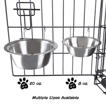 Set of 2 Stainless-Steel Hanging Dog Bowls - 8Oz Each