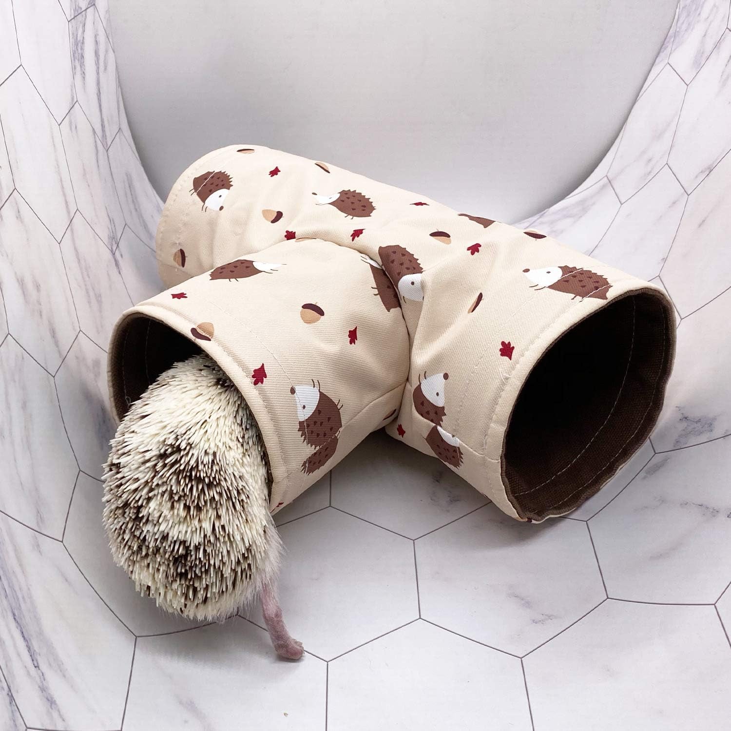 Handmade Small Animal 3-Way Hideout Tunnel Collapsible Pet Play Toy Tunnel Tube for Dwarf Rabbit Hamster Guinea Pig Chinchilla Sugar Glider Hedgehog (Beige)