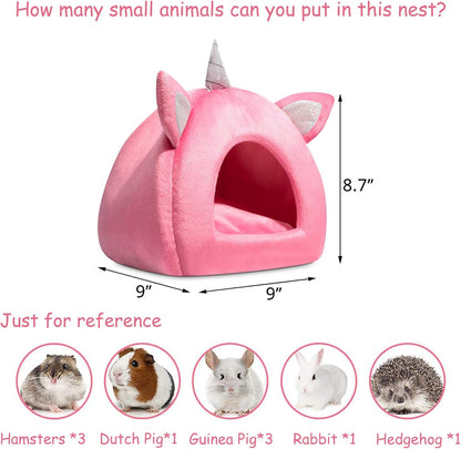 Warm Small Pet Animals Bed Dutch Pig Hamster Nest Hedgehog Rat Chinchilla Guinea Habitat Mini House, Pink Unicorn