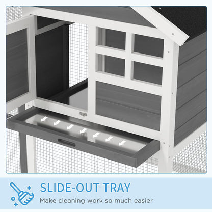 48" Wooden Rabbit Hutch Bunny Cage with Waterproof Asphalt Roof, Fun Outdoor Run, Removable Tray and Ramp, Grey