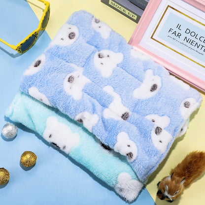 2 Pieces Guinea Pig Bed Rabbit Bed Small Animal Hamster Warm Mats Winter Warm for Bunny Hamster Squirrel Hedgehog Chinchilla Small Animal Accessories(Green, Blue,Bear Pattern)