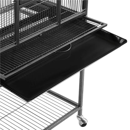 54"H Large Rolling Metal Pet Cage for Birds or Small Animal, Black