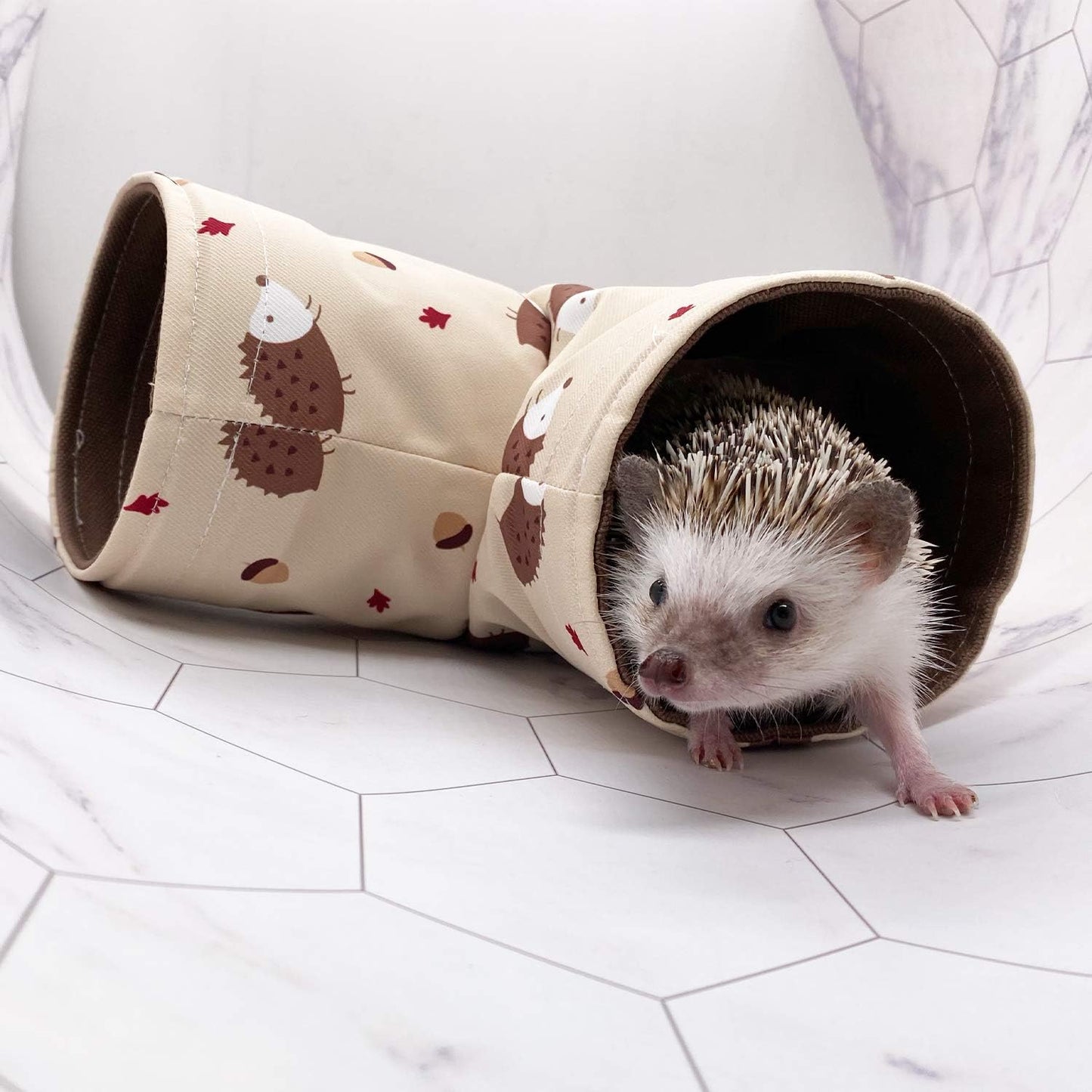 Handmade Small Animal 3-Way Hideout Tunnel Collapsible Pet Play Toy Tunnel Tube for Dwarf Rabbit Hamster Guinea Pig Chinchilla Sugar Glider Hedgehog (Beige)