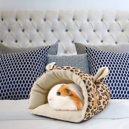 Guinea Pig Bed - Warm Cave Beds for Small Animals, Super Soft Fleece Cage Accessories, Guinea Pig Cuddle Sack with Leopard Pattern, Ideal for Guinea Pigs, Ferrets, Chinchillas, Hedgehog House