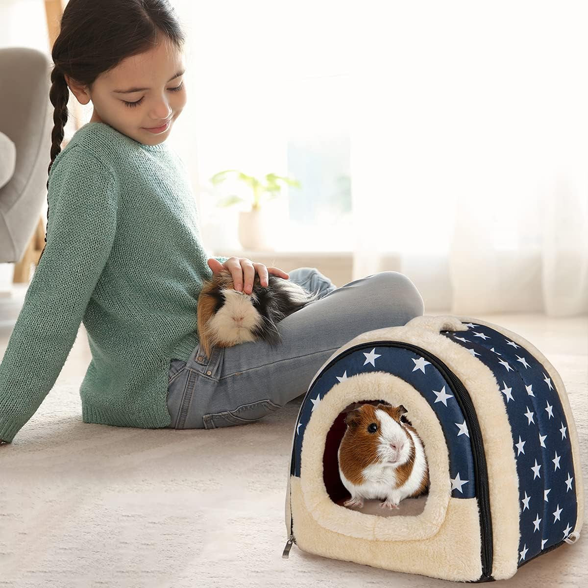 Guinea Pig Bed Rabbit Bed Cozy Guinea Pig Hideout House Bunny Hideout for Rabbits Hamster Bunny Rats Chinchilla Cave Bed Small Animal Bed (Stars)