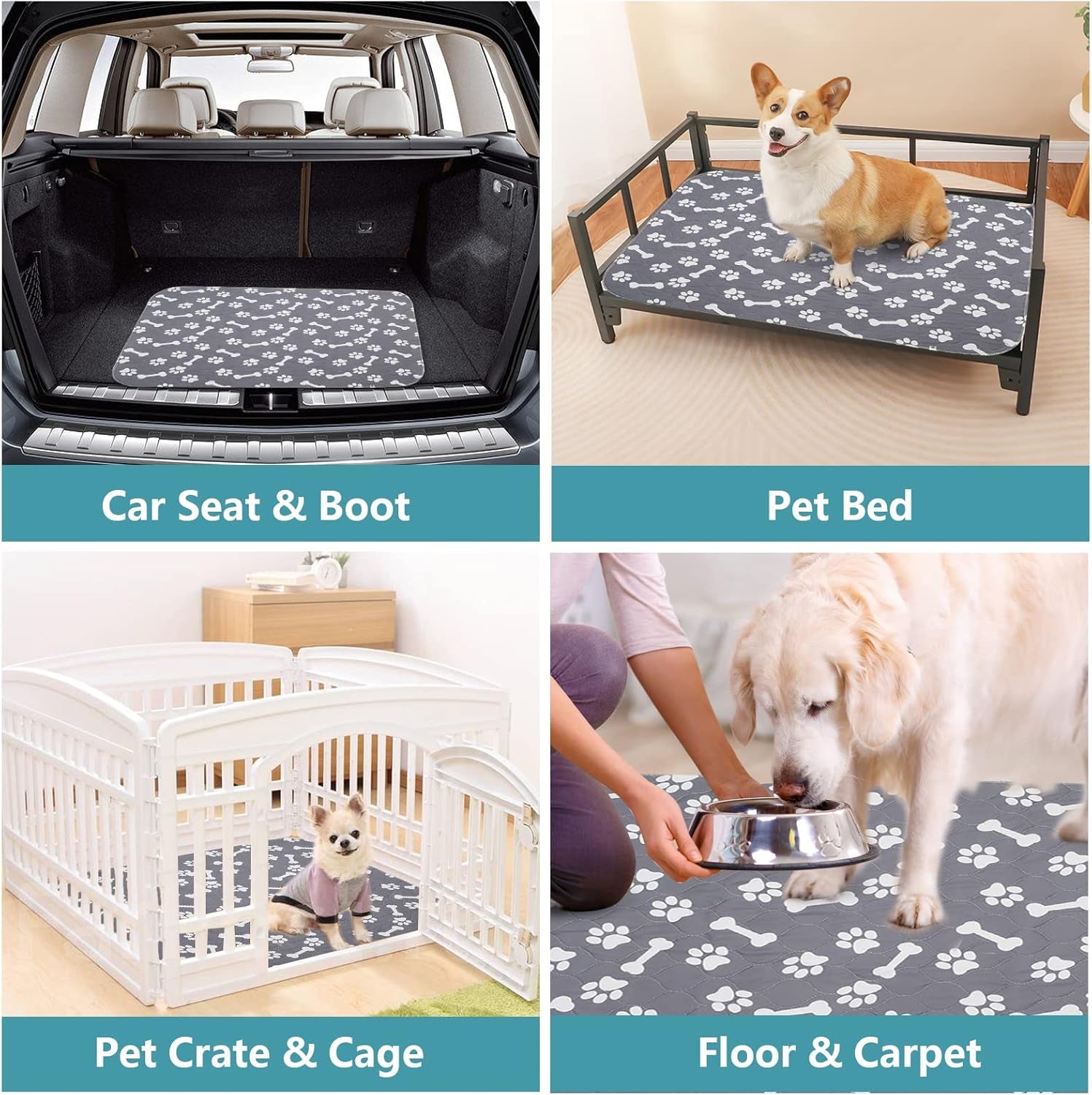 2 Pack Non-Slip Dog Pee Mat Crate Pad for Pets Dogs Cats Washable Reusable Dog Pads and Dog Training Pad with Soft Cotton Blend, Leak Proof, Super Absorbency - Gray - L