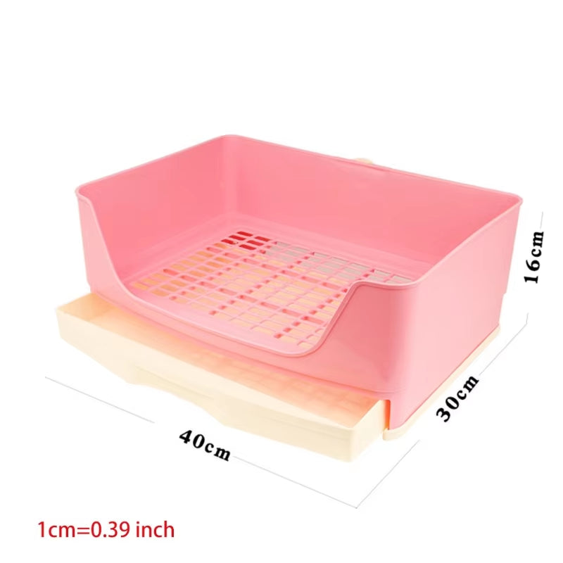 Large Rabbit Litter Box with Drawer Place Firmly Pet Bedpan Corner Toilet Box with Grate Potty for Adult Guinea Pig Dog