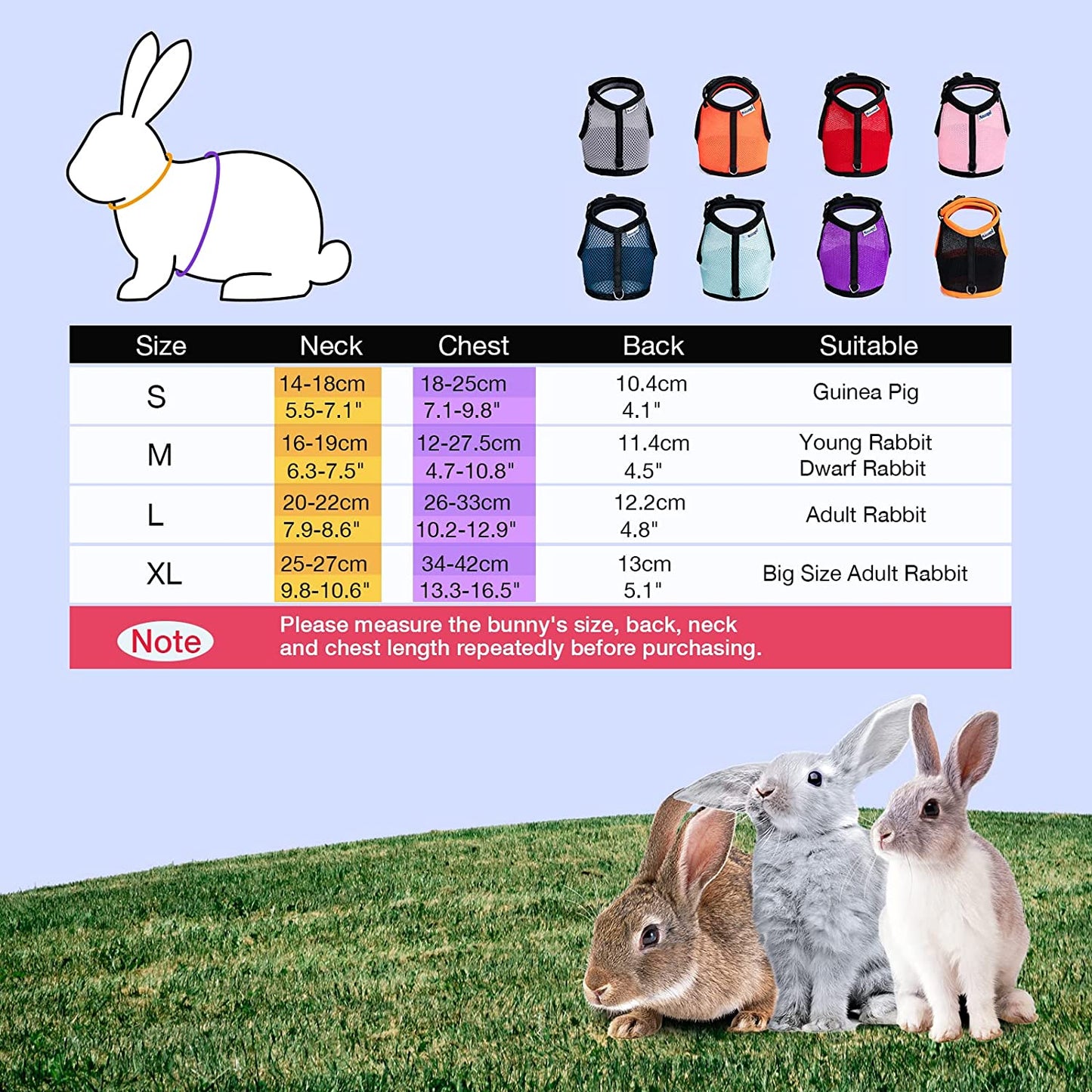 Adjustable Soft Harness with Elastic Leash for Rabbits (XL, Pink)