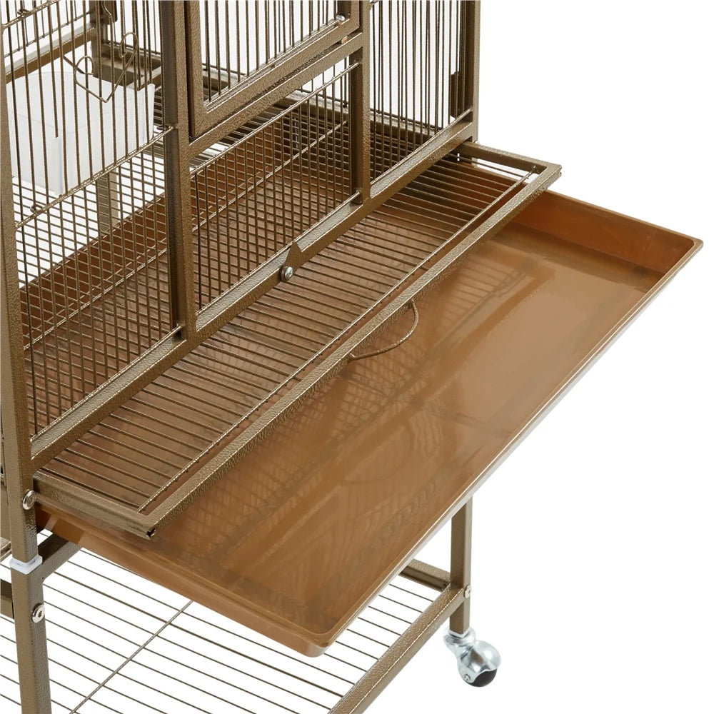 54"H Large Rolling Metal Pet Cage with Detachable Stand，Palmer Green