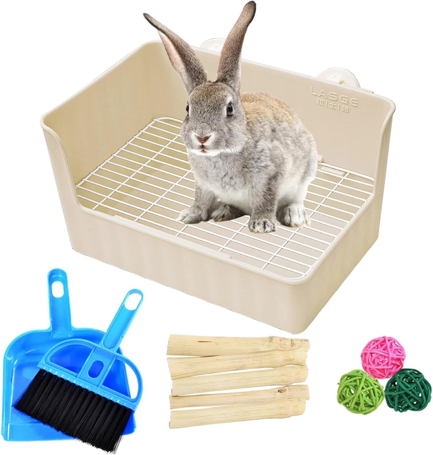 Corner Litter Box for Rabbit Cage Bunny Litter Box with Grate Square Rabbit Potty Training Litter Box Small Rabbit Litterbox Plastic Guinea Pig Toilet Training Box for Cage (Brown)