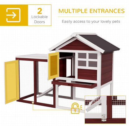 48" Wooden Rabbit Hutch Bunny Cage with Waterproof Asphalt Roof, Fun Outdoor Run, Removable Tray and Ramp, Brown