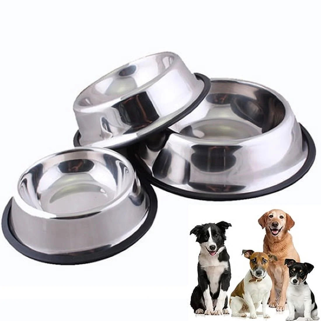 2Pack Stainless Steel Dog Bowls with Rubber Bottom, Non Skid Non Spill Pets Feeder Bowls, Pets Feeder Bowl and Water Bowl for Small/Medium/Large Dogs and Cats