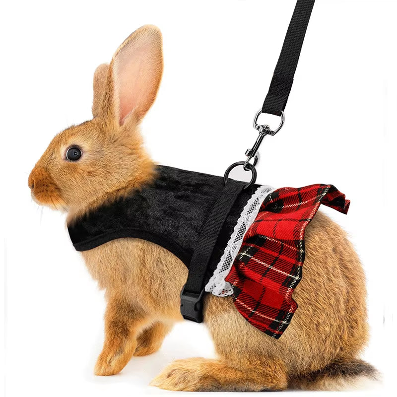 Cute Rabbit Chest Harness with Leash Christmas Pet Vest Rabbit Rope with Skirt Cat Dutch Pig Chest