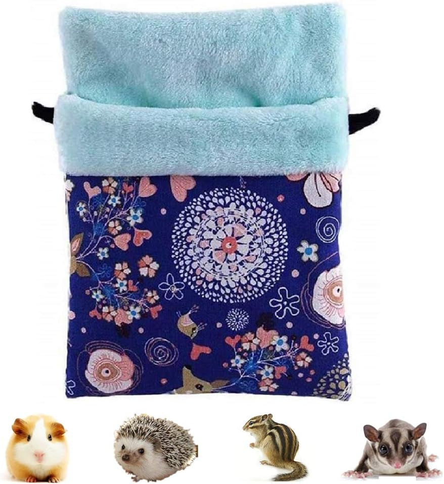 d Sugar Gliders Sleeping Pouch Bag Small Pet Cotton Hanging Warm Comfortable Nest Bed for Small Animals Squirrels Marmosets Rats Hamster (Medium,Blue Deer) …