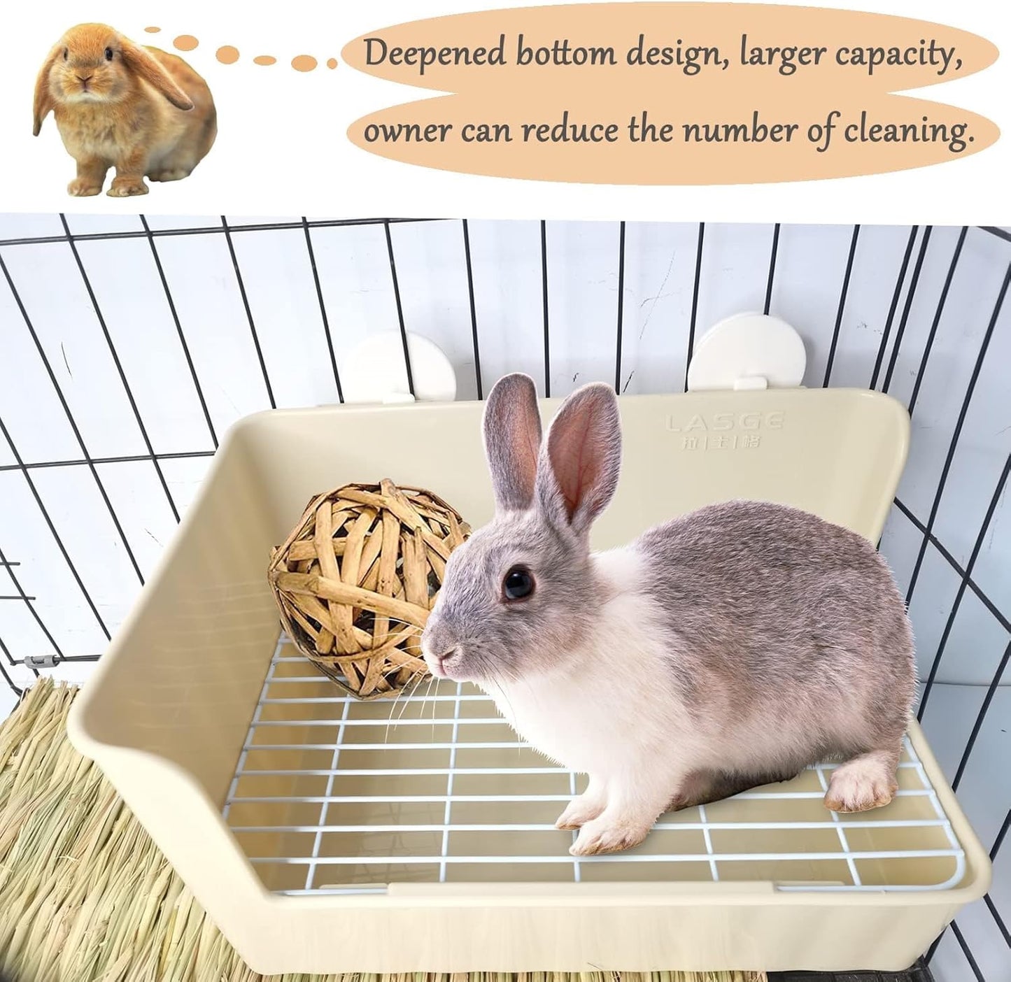 Corner Litter Box for Rabbit Cage Bunny Litter Box with Grate Square Rabbit Potty Training Litter Box Small Rabbit Litterbox Plastic Guinea Pig Toilet Training Box for Cage (Brown)