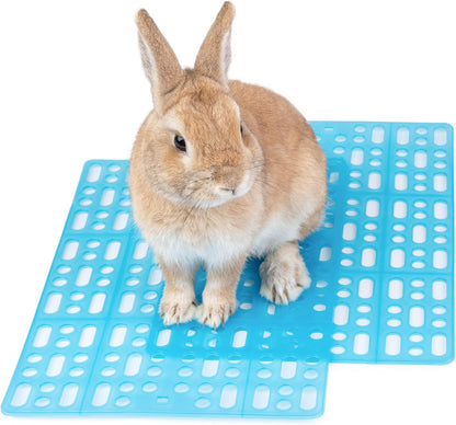 2 Pieces Rabbit Playpen Feet Mats for Cage, Comes with 4 Fixed Tabs (Blue)