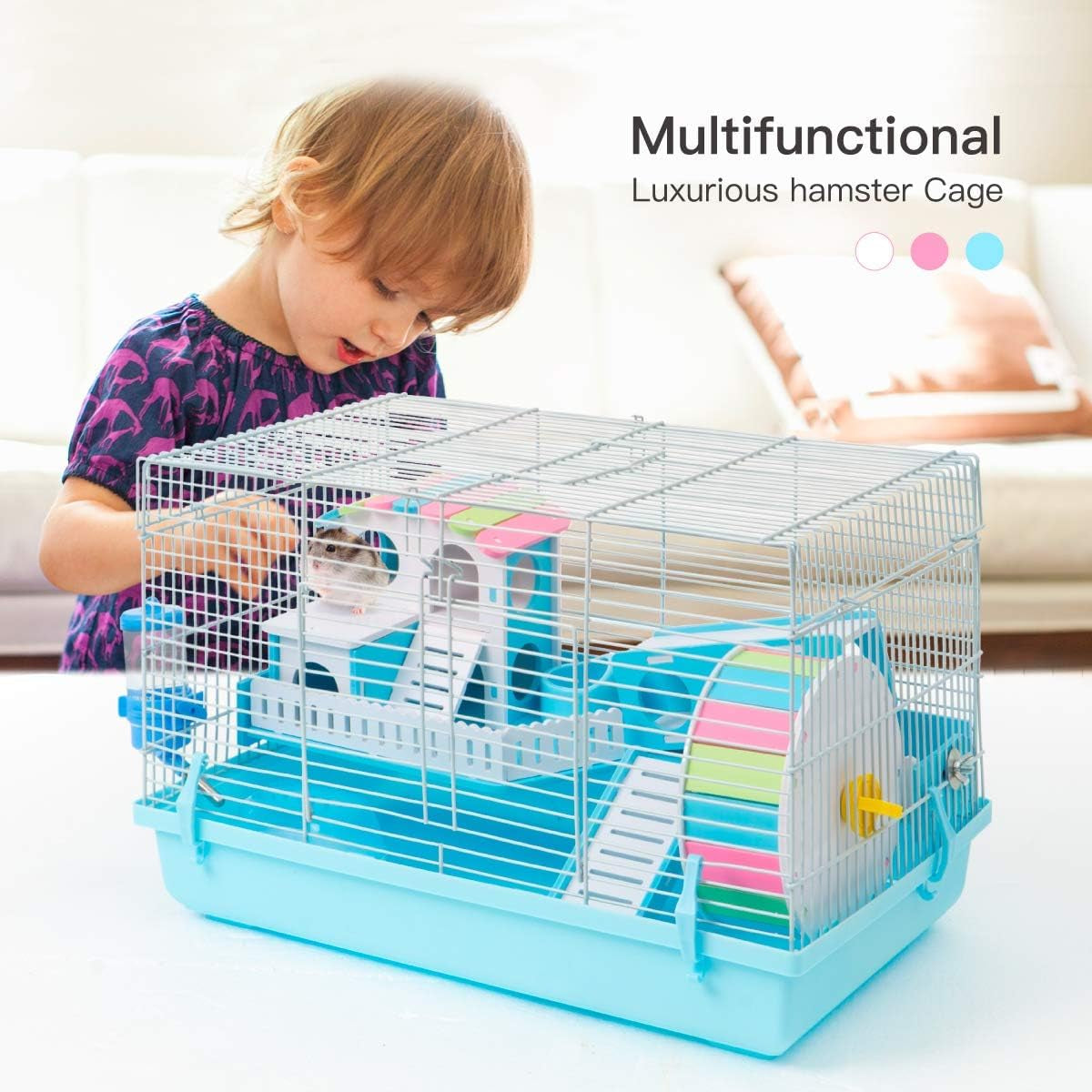 Large Hamster Cage Gerbil Haven Habitat Small Animal Cage (Blue)