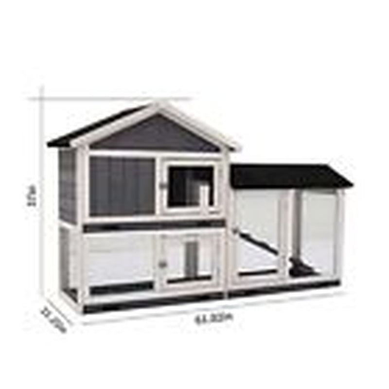 Rabbit Hutch Bunny Cage, Large Wooden Rabbit House Indoor Outdoor with Black