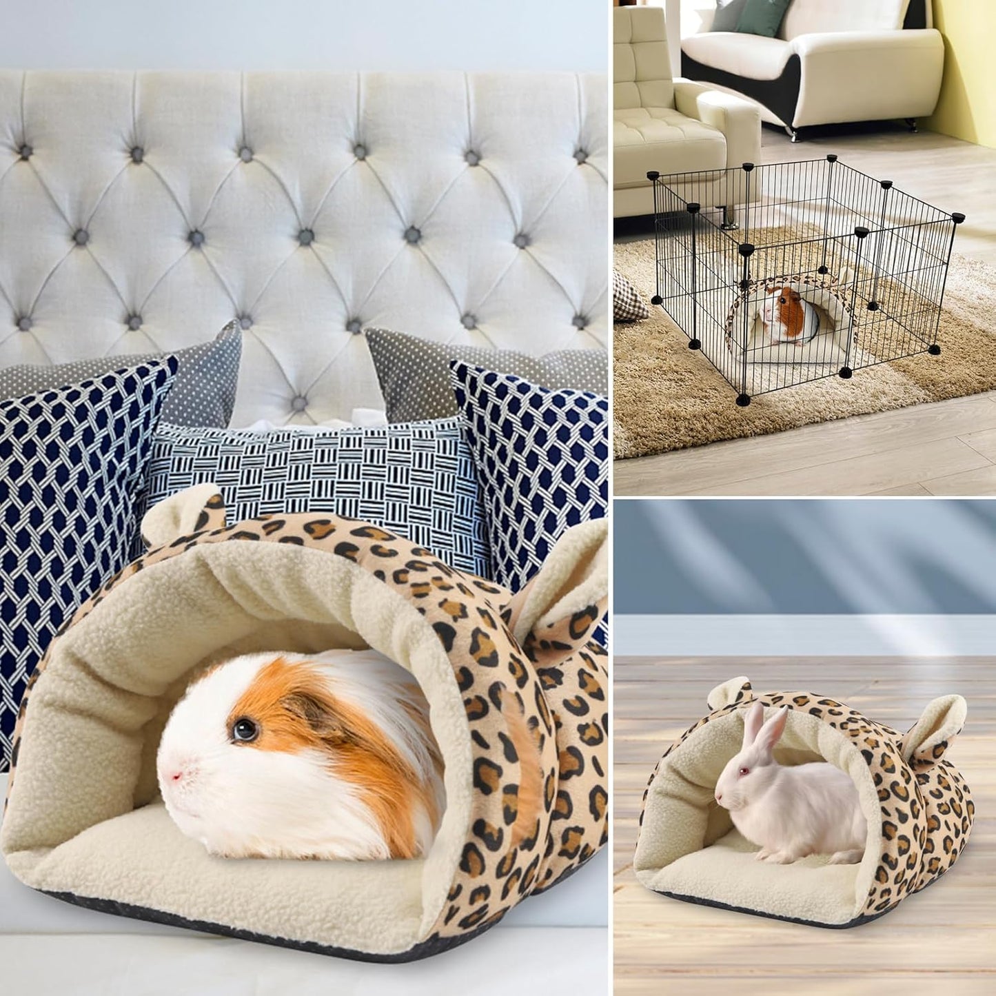 Guinea Pig Bed - Warm Cave Beds for Small Animals, Super Soft Fleece Cage Accessories, Guinea Pig Cuddle Sack with Leopard Pattern, Ideal for Guinea Pigs, Ferrets, Chinchillas, Hedgehog House