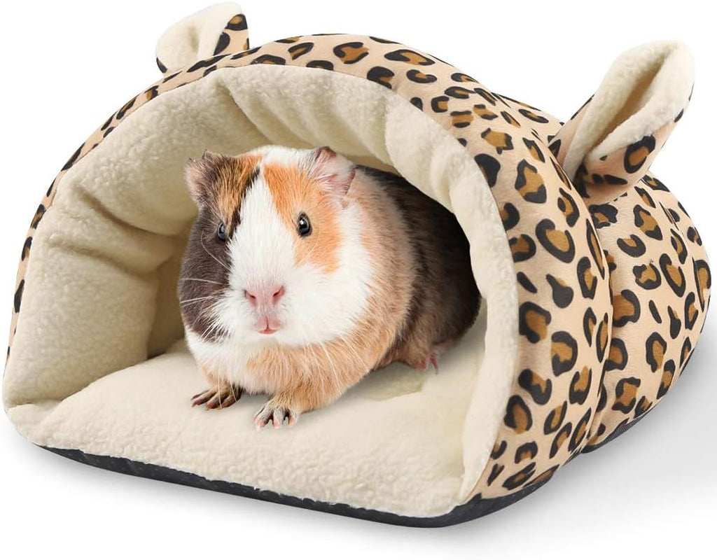 Guinea Pig Bed - Warm Cave Beds for Small Animals, Super Soft Fleece Cage Accessories, Guinea Pig Cuddle Sack with Leopard Pattern, Ideal for Guinea Pigs, Ferrets, Chinchillas, Hedgehog House