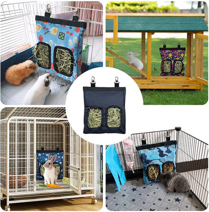 Guinea Pig Hay Feeder, Hanging Rabbit Hay Feeder Bag for Guinea Pigs Bunnies Chinchillas. Blueflower