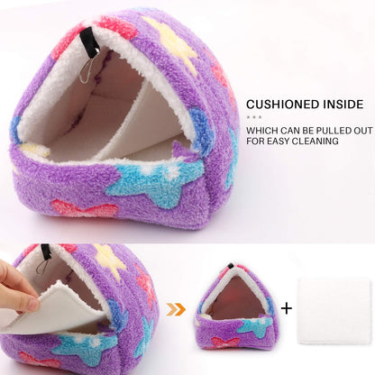 Warm Hamster Bed with Mat for Small Animal Pet, Mini Rat Hamster Plush House Bed Hut Nest Bed Mini House Cave Bed Cozy House Hideout(S)