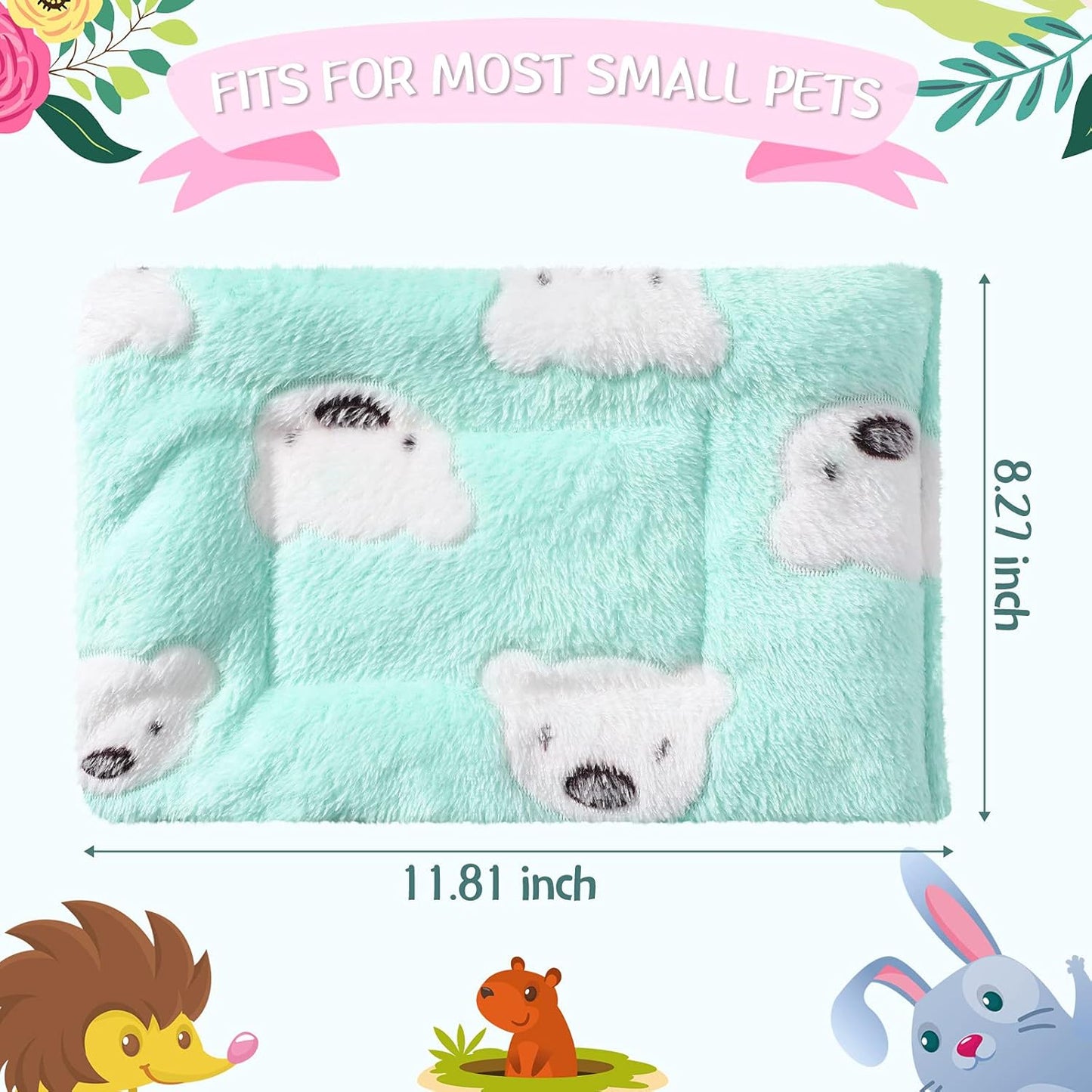 2 Pieces Guinea Pig Bed Rabbit Bed Small Animal Hamster Warm Mats Winter Warm for Bunny Hamster Squirrel Hedgehog Chinchilla Small Animal Accessories(Green, Blue,Bear Pattern)