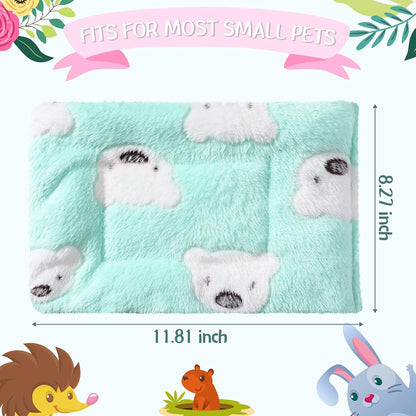 2 Pieces Guinea Pig Bed Rabbit Bed Small Animal Hamster Warm Mats Winter Warm for Bunny Hamster Squirrel Hedgehog Chinchilla Small Animal Accessories(Green, Blue,Bear Pattern)