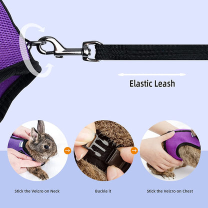 Adjustable Soft Harness with Elastic Leash for Rabbits (XL, Pink)