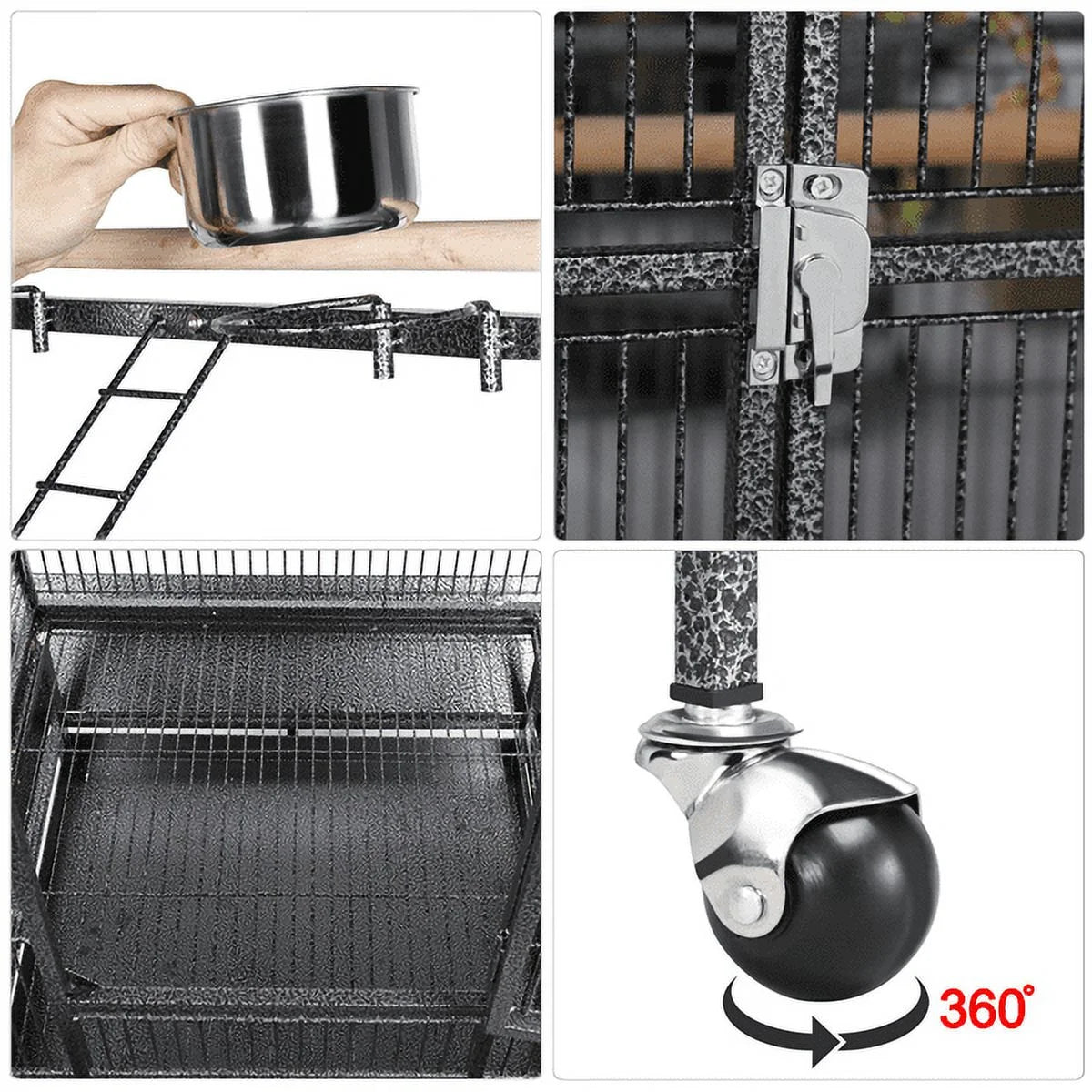 68.5'' H Metal Rolling Bird Cage Parrot Cage,Black