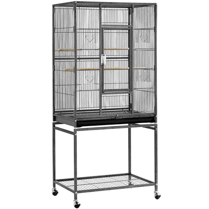 54"H Large Rolling Metal Pet Cage for Birds or Small Animal, Black