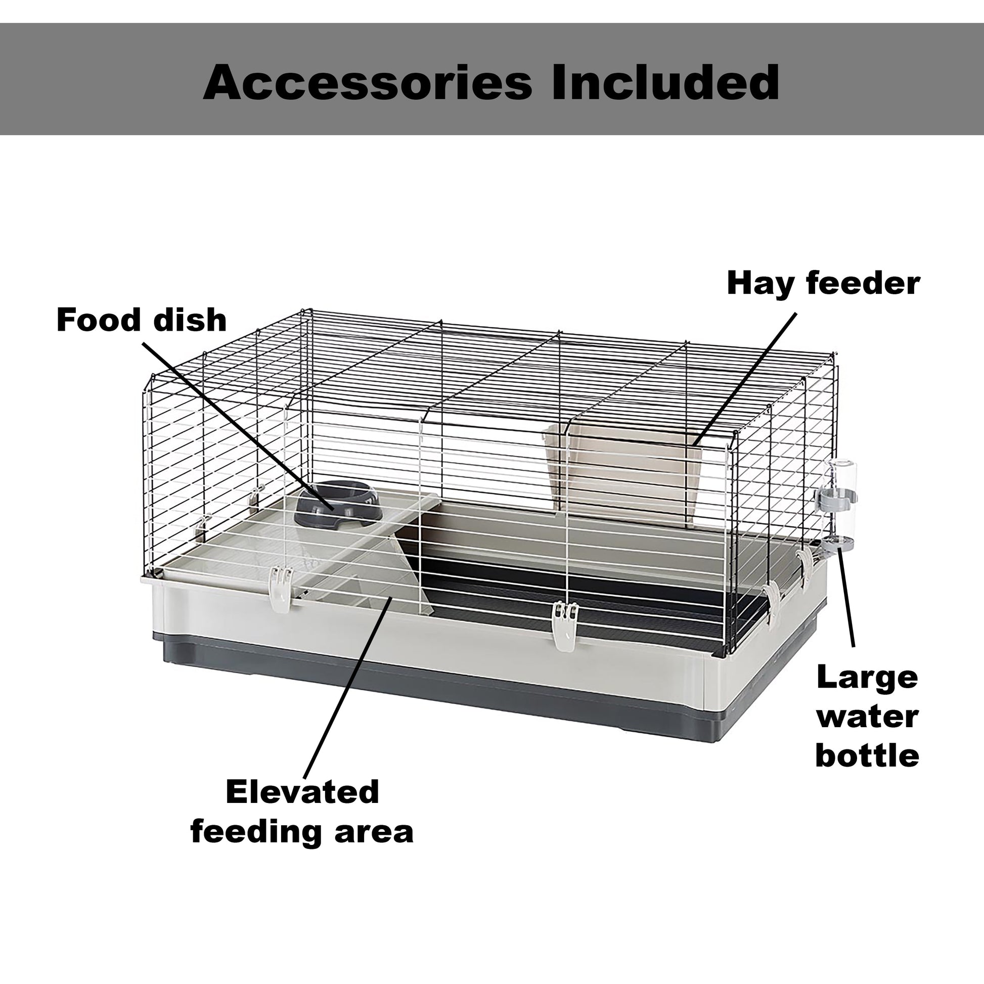 Krolik Rabbit Cage | 39.4L X 23.6W X 19.7H Inches | Gray & Black