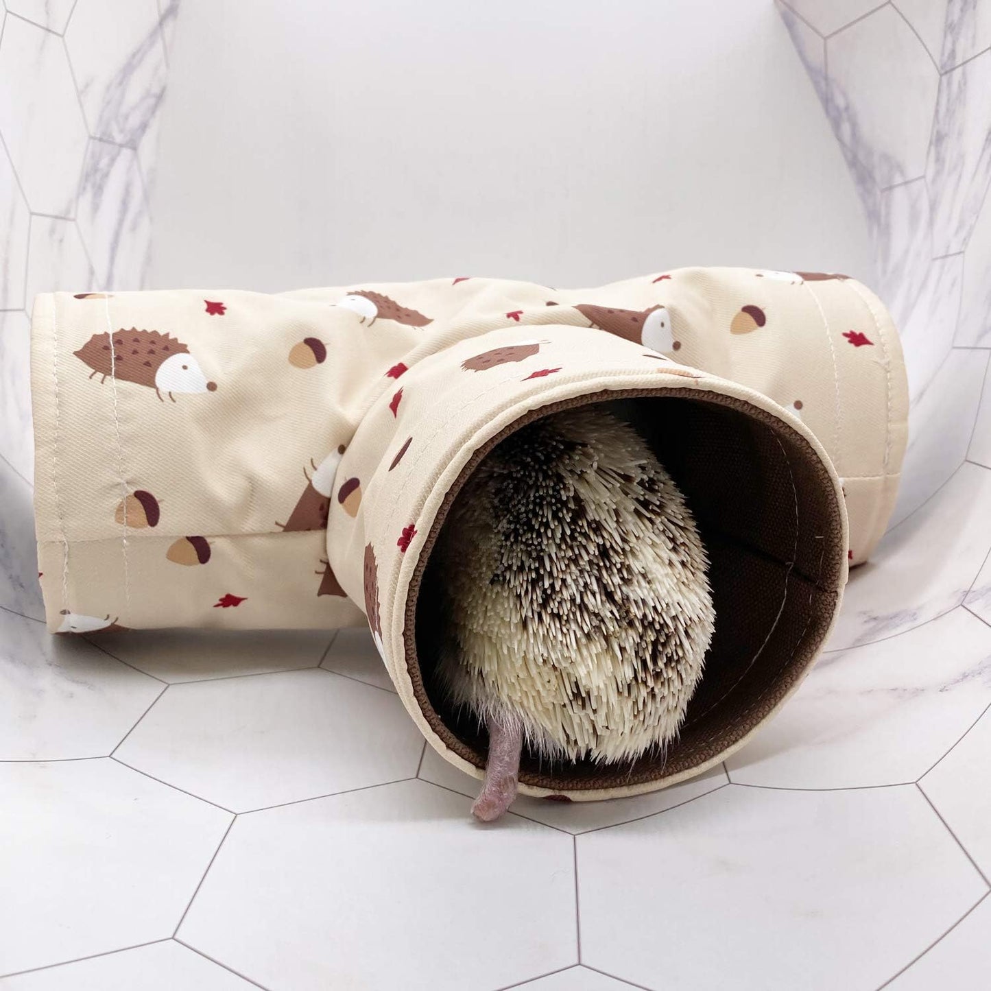 Handmade Small Animal 3-Way Hideout Tunnel Collapsible Pet Play Toy Tunnel Tube for Dwarf Rabbit Hamster Guinea Pig Chinchilla Sugar Glider Hedgehog (Beige)