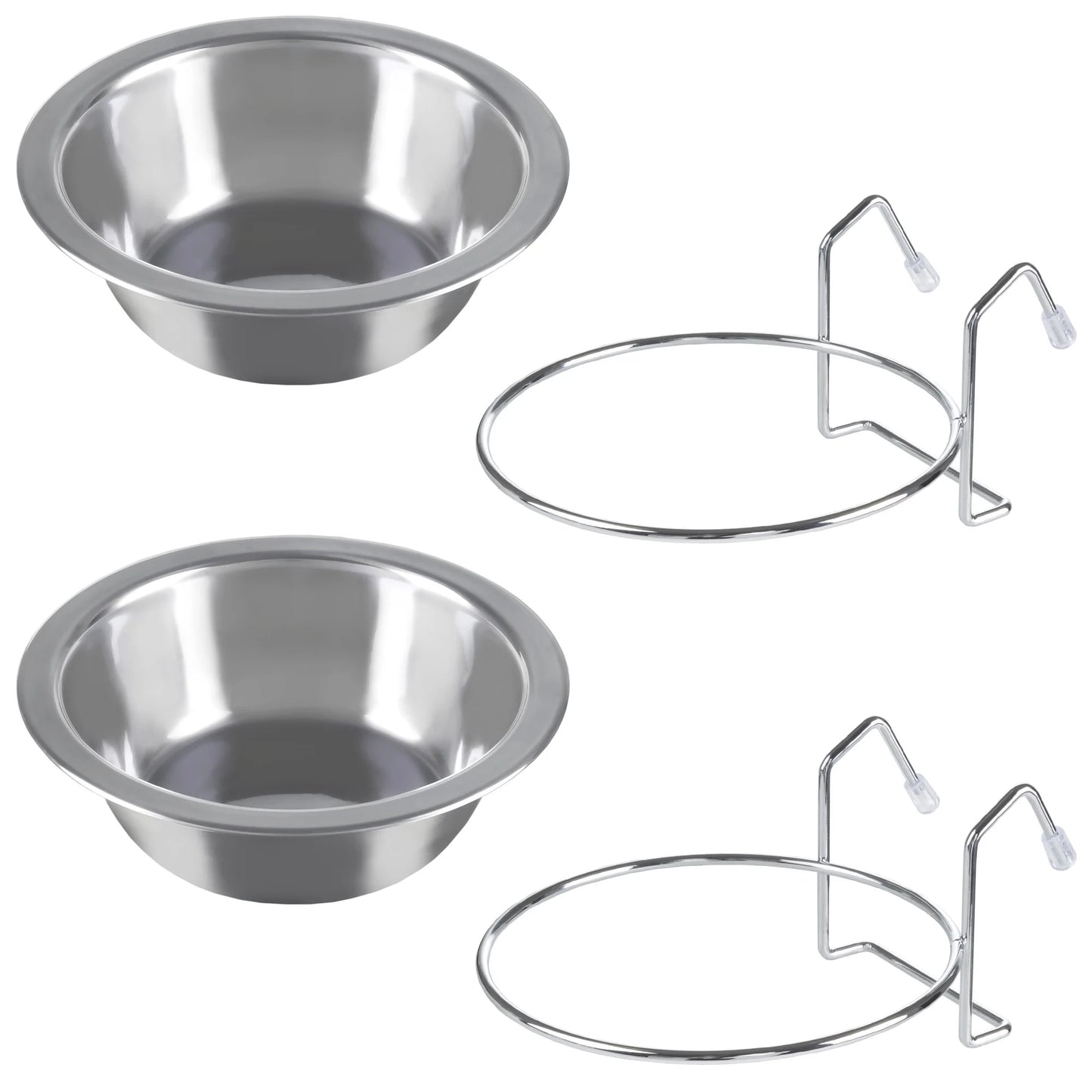 Set of 2 Stainless-Steel Hanging Dog Bowls - 8Oz Each