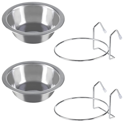 Set of 2 Stainless-Steel Hanging Dog Bowls - 8Oz Each