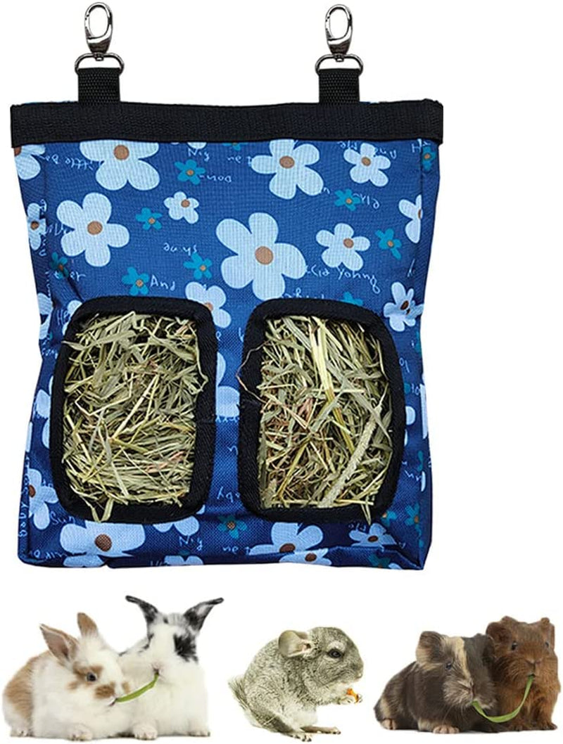 Guinea Pig Hay Feeder, Hanging Rabbit Hay Feeder Bag for Guinea Pigs Bunnies Chinchillas. Blueflower