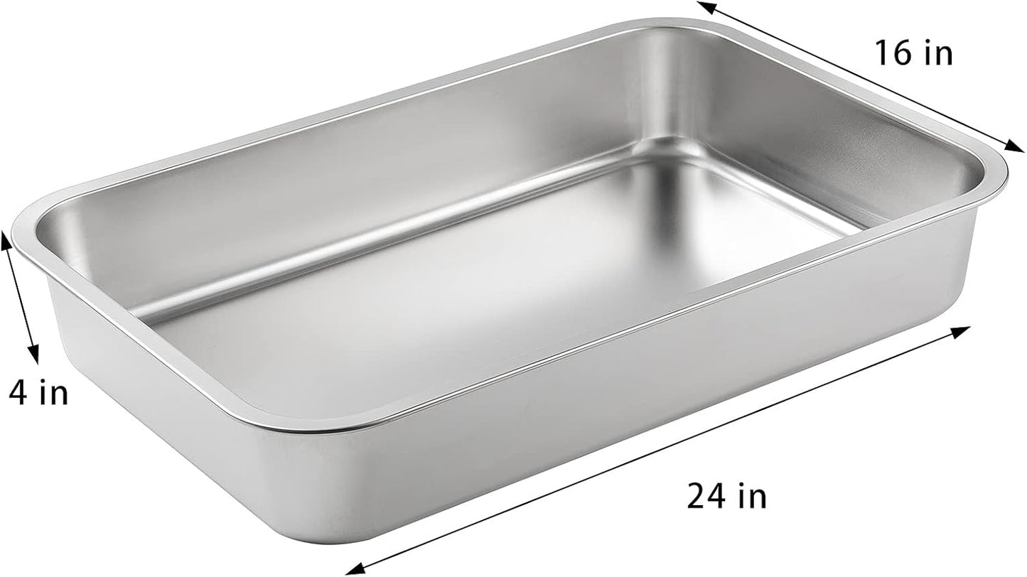 Stainless Steel Litter Box for Cat and Rabbit,Odor Control Litter Pan,Non Stick Easy to Clean,Never Bend,Rust Proof High Sides Non Slip Rubber Feets (4 Inches Deep, 24'' X 16'' X 4'')