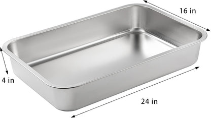 Stainless Steel Litter Box for Cat and Rabbit,Odor Control Litter Pan,Non Stick Easy to Clean,Never Bend,Rust Proof High Sides Non Slip Rubber Feets (4 Inches Deep, 24'' X 16'' X 4'')