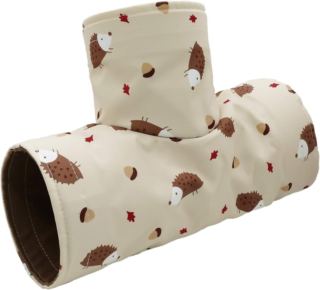 Handmade Small Animal 3-Way Hideout Tunnel Collapsible Pet Play Toy Tunnel Tube for Dwarf Rabbit Hamster Guinea Pig Chinchilla Sugar Glider Hedgehog (Beige)