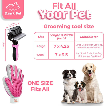 Dog & Cat Brush-Deshedding Brush, Dematting Tools, Shedding Brush Glove, Reduces Shedding up to 95%, for Short to Long Hair, Small to Medium Breeds, Pink