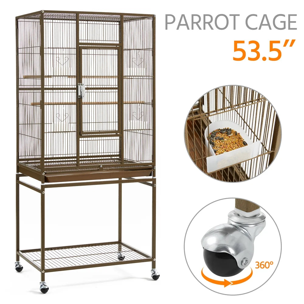 54"H Large Rolling Metal Pet Cage with Detachable Stand，Palmer Green